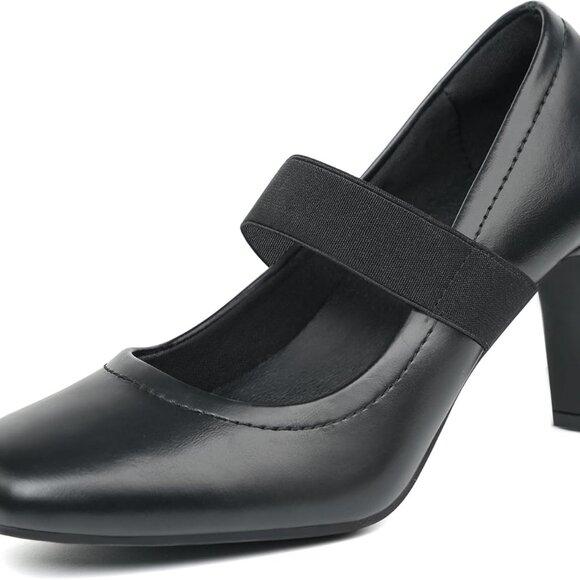 Women's Synthetic Square Toe Mary Janes High Heels Dress Shoes 3 Inch - Picture 1 of 6